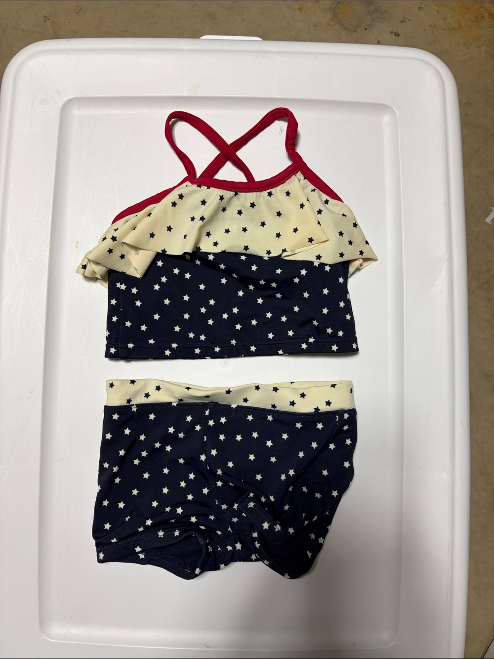BabyGap Star Print Two-Piece Tankini Set in Navy, Cream & Red - 18-24 Months